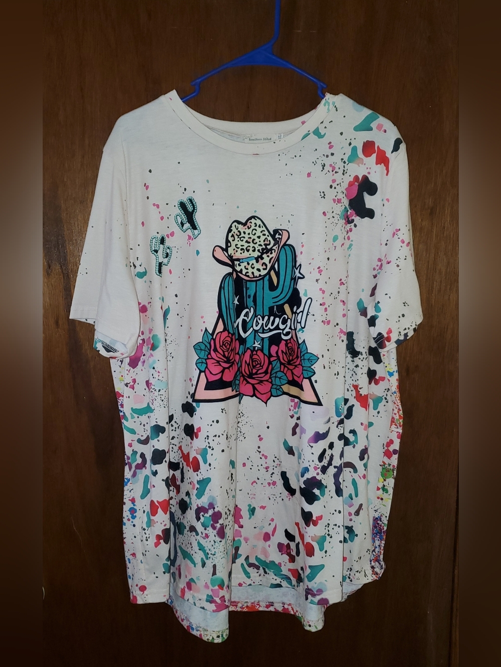 Southern Stitch Cowgirl T Shirt Paint Splatter Sz 2xl
